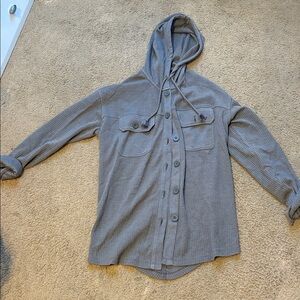 Gray Hooded Button-Up Shirt